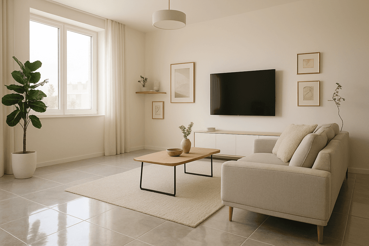 Modern living room with tiles